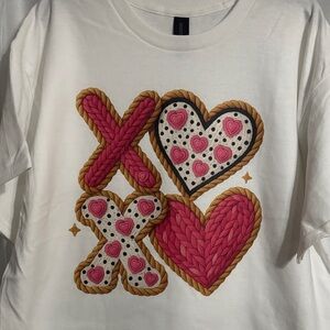 White and Pink Heart Graphic T-Shirt
